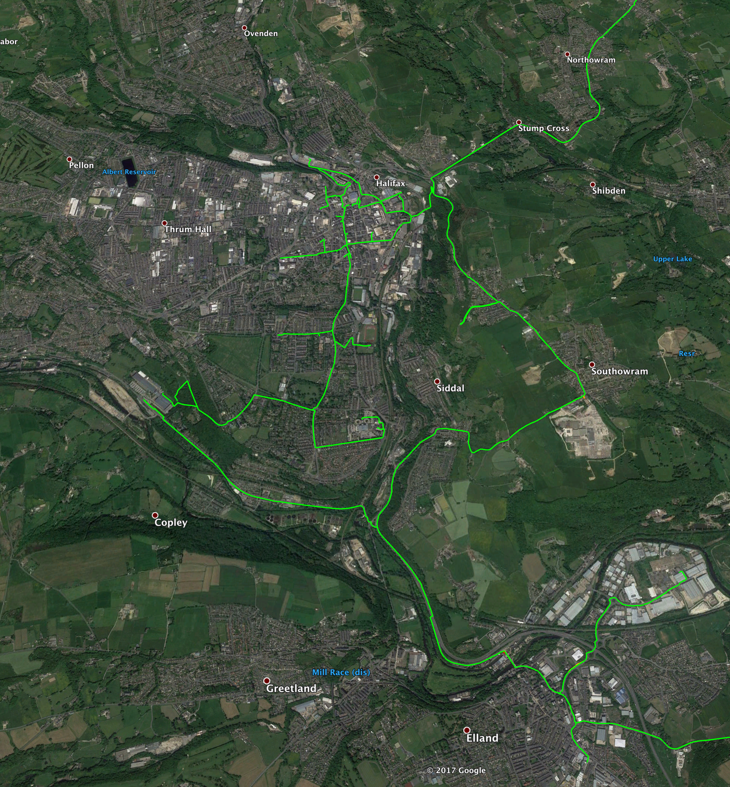 A map of our dark fibre network in Calderdale